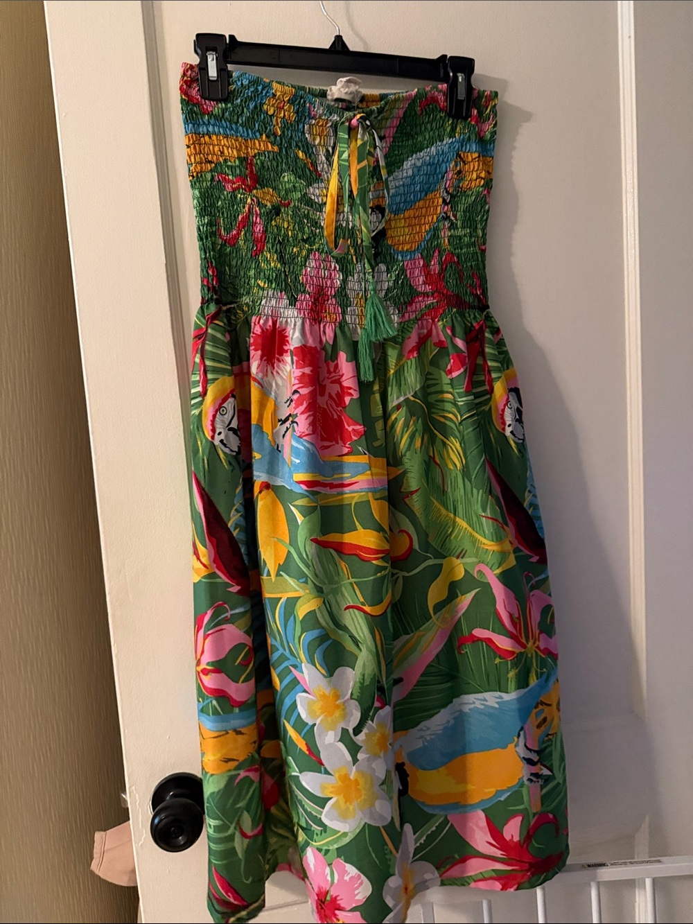 Strapless Tropical Print Sundress - Green Multicolor